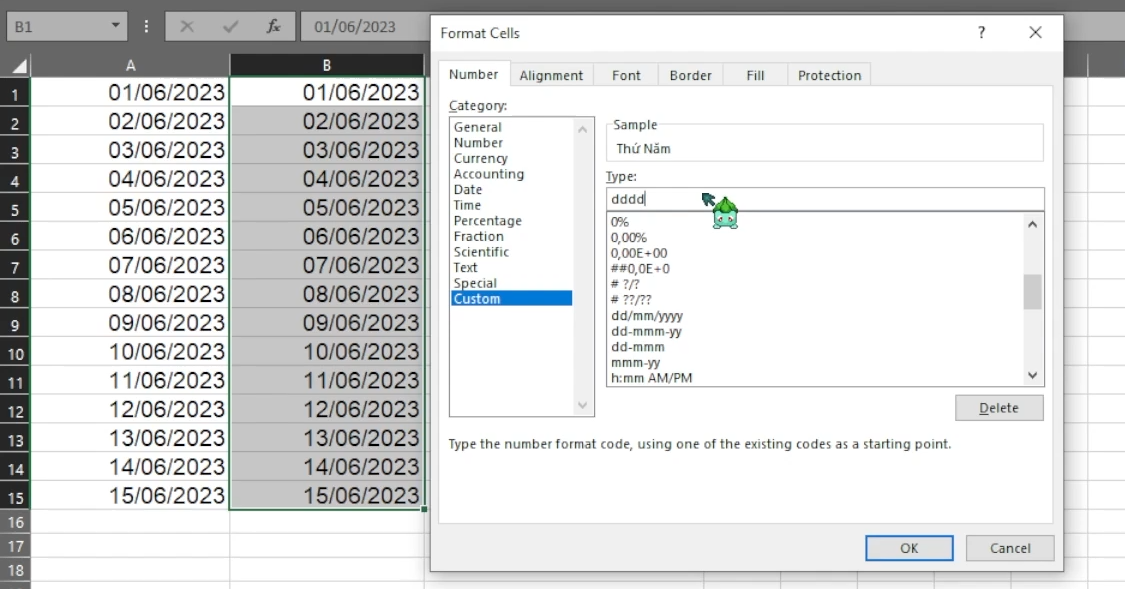 #Excel - Chuyển dữ liệu từ định dạng Ngày Tháng sang Thứ trong Tuần.png