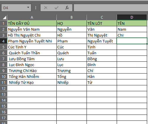 Excel - Hướng dẫn tách Họ - Tên lót - Tên trong danh sách.png